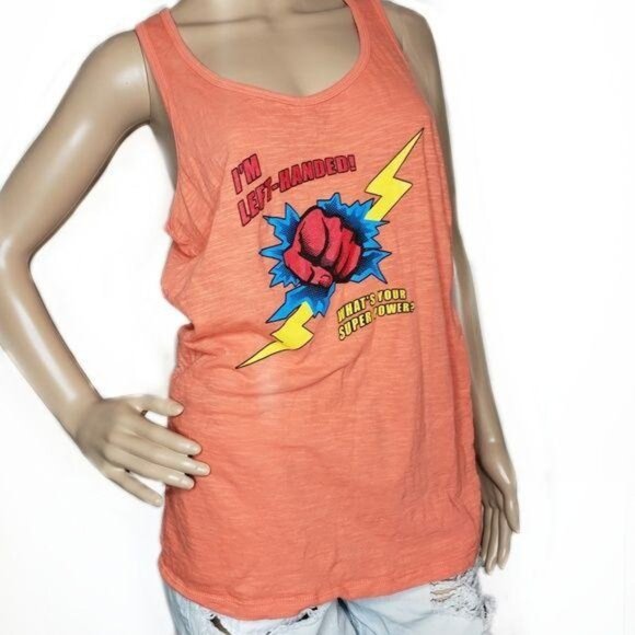 Pimatee Tops - Left-Handed Super Power Tank Top Orange Pimatee size XL Cotton blend